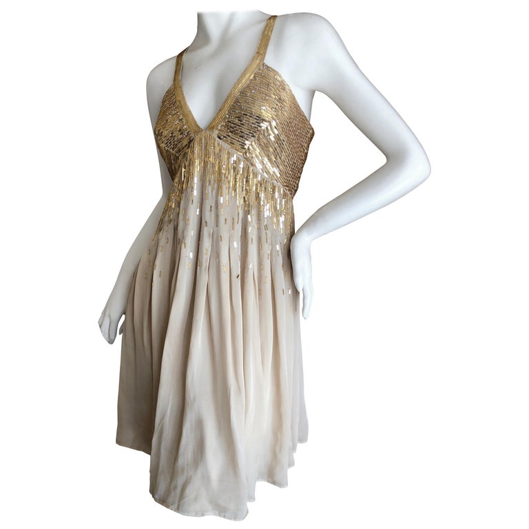 Roberto Cavalli Vintage Gold Silk Sequin Babydoll Mini Dress at 1stdibs