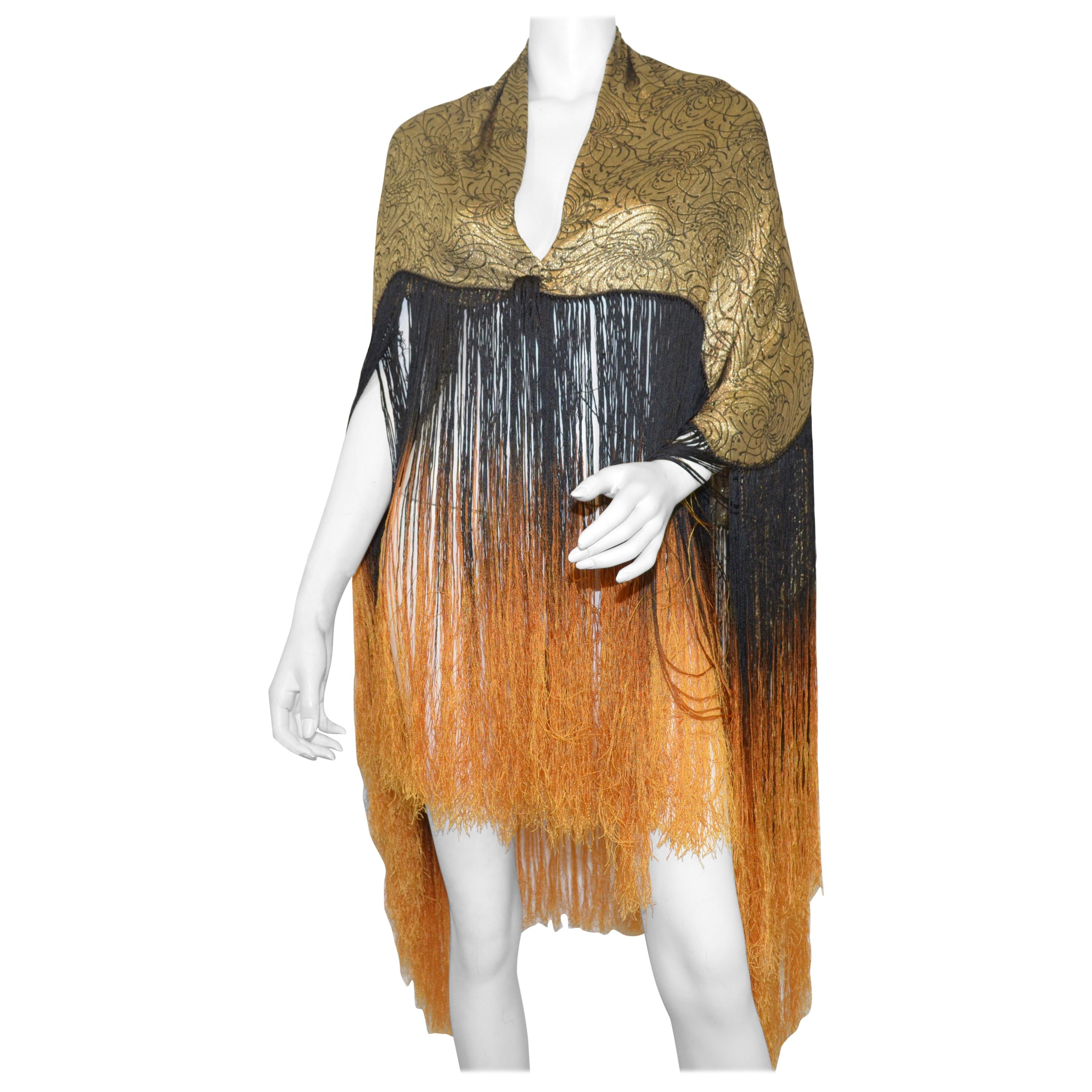 1920's Lame Shawl with Ombre Fringing