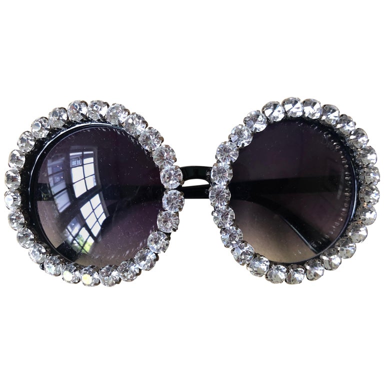 Christian Dior Vintage Oversize Swarovski Crystal Round Sunglasses in ...