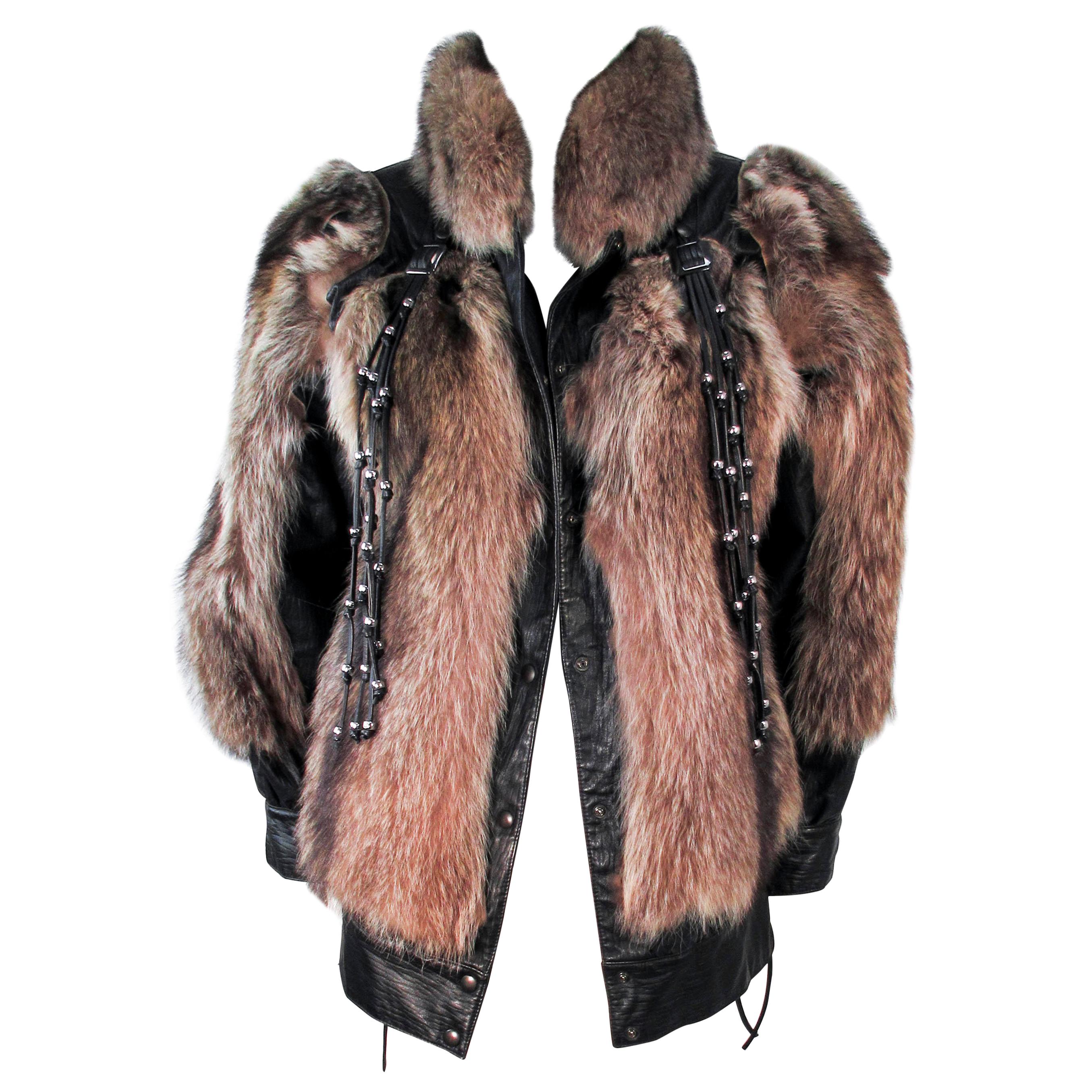 JACQUES SAINT LAURENT Raccoon Fur Jacket with Detachable Tassels Size 38
