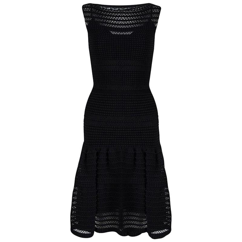Alaia Black Textured Knit Sleeveless Fit and Flare Dress XS For Sale at ...