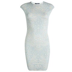 Alexander McQueen Powder Blue Floral Jacquard Knit Sleeveless Dress XS