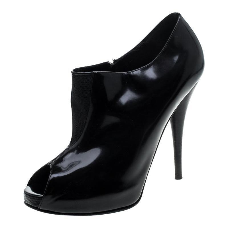 Fendi Black Leather Peep Toe Platform Ankle Booties Size 40