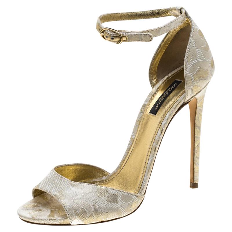 Dolce and Gabbana Gold Brocade Ankle Strap Sandals Size 38.5