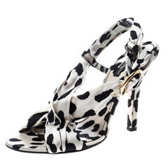 Dolce and Gabbana Monochrome Printed Pleated Silk Cross Strap Sandals Size 39