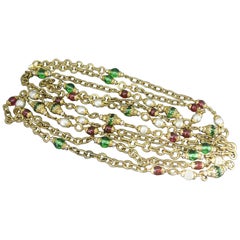 Chanel Gripoix Poured Glass red green gripoix beaded Filigree Chain Necklace