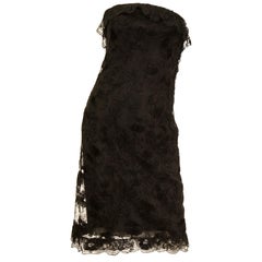 Balenciaga - Robe sans bretelles haute couture en dentelle Riechers Marescot noire, 1957