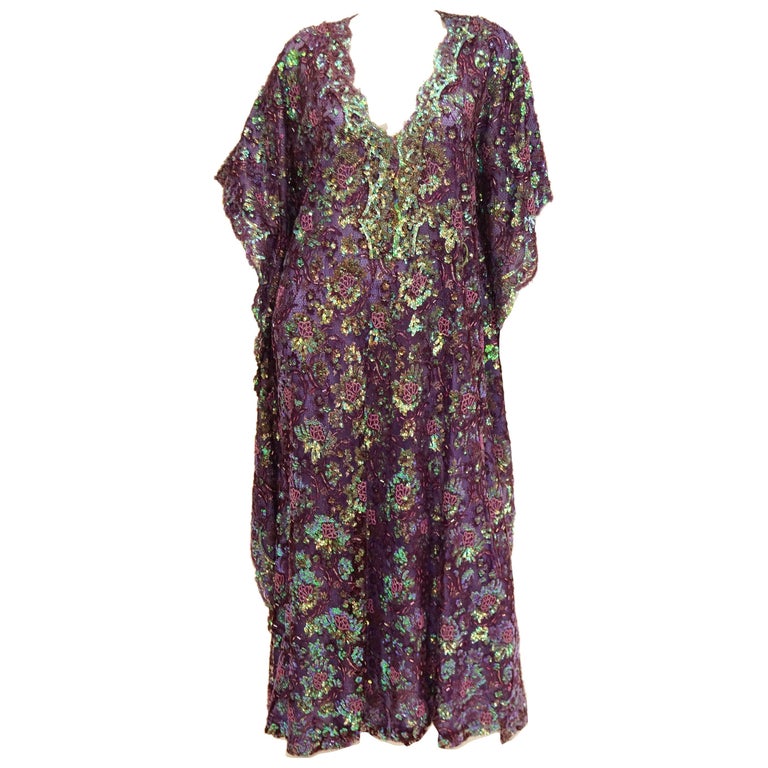 Emerald Green Dead Stock 1970s Hand Embroidered Kaftan