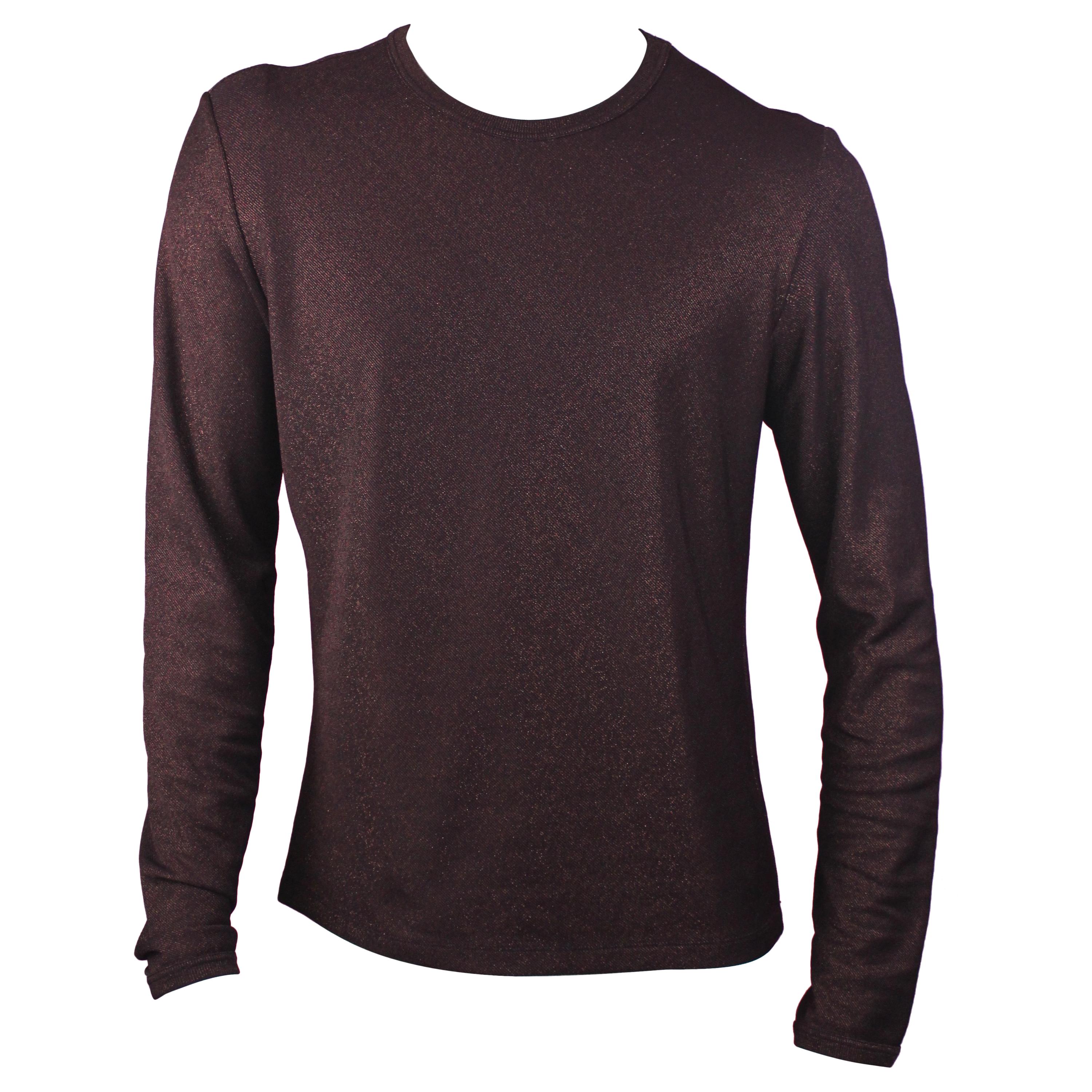Jean Paul Gauliter Classique Burgundy Lurex Long Sleeve Shirt, Size 54 IT For Sale