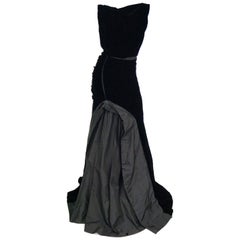 Oscar de la Renta Black Velvet Evening Dress 