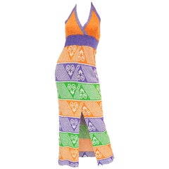 1970s Giorgio di Sant Angelo Knit Halter Maxi Dess in Orange, Purple, Green