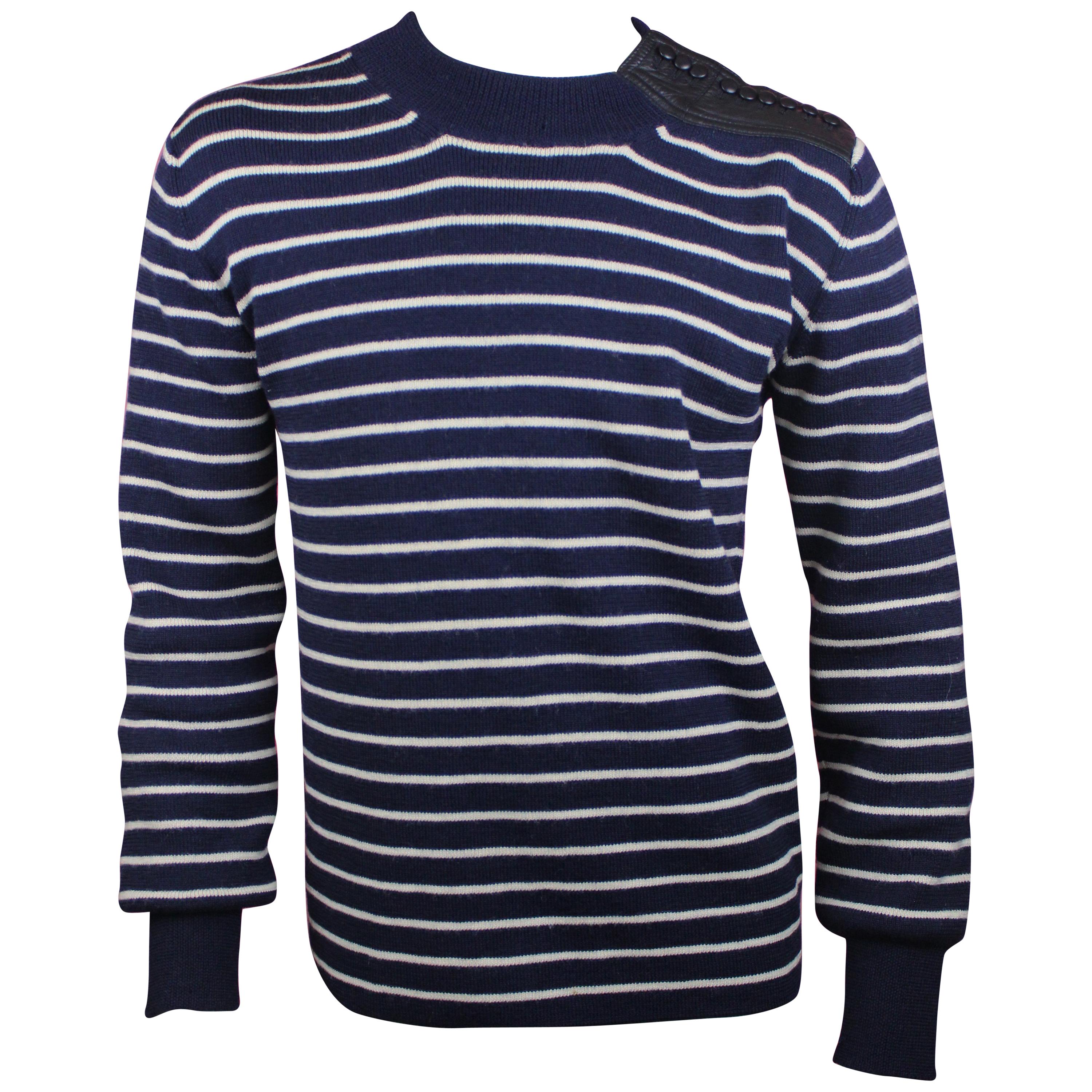 Dior Homme by Hedi Slimane Striped Sweater with Leather Buttons, AW06, Size L  For Sale