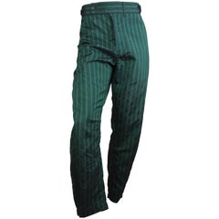 Used Ann Demeulemeester Green Striped Cupro Pants, c. 2000s, Size L 