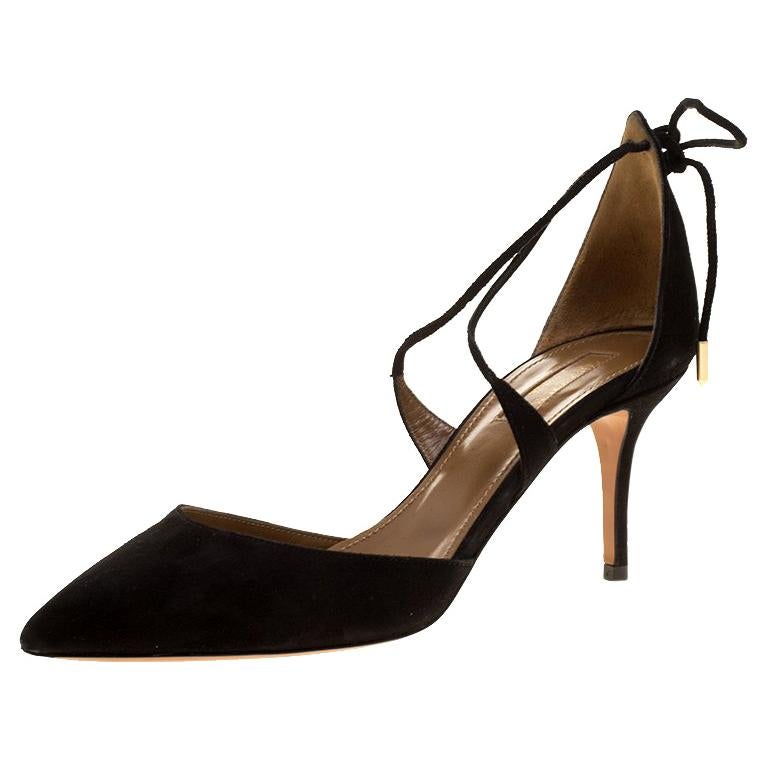 Aquazzura Black Suede Matilde Cross Straps Sandals Size 37 For Sale at ...