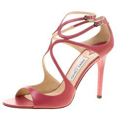 Jimmy Choo Rogue Pink Leather Lang Strappy Sandals Size 40