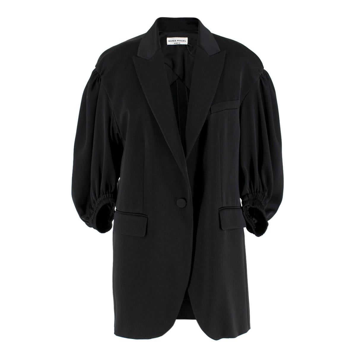 Sonia Rykiel puff-sleeved black satin blazer US 10