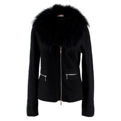 Tania Black Cashmere Cardigan with Fox Fur Collar US 10