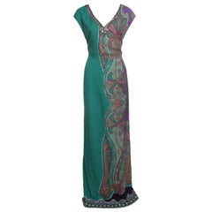 Etro Green Paisley Printed Embellished Maxi Dress M