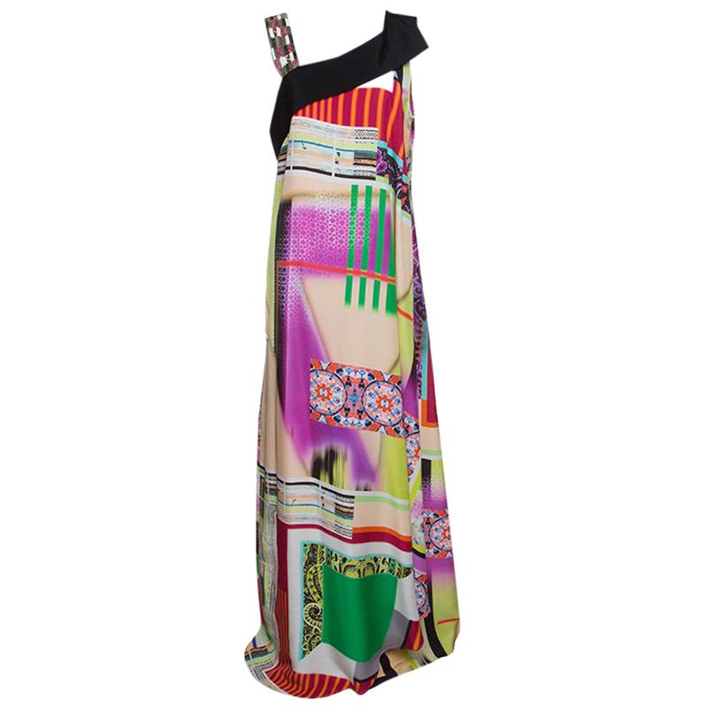 Etro Multicolor Printed Silk Embellished Strap Detail Sleeveless Maxi ...