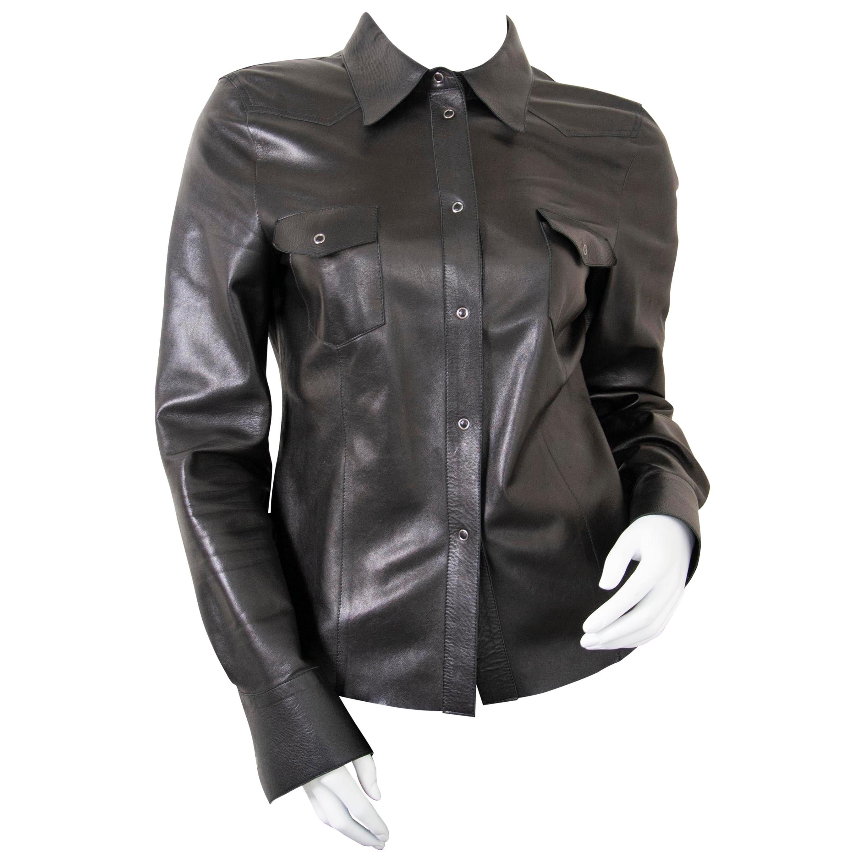 Gucci Black Leather Shirt For Sale