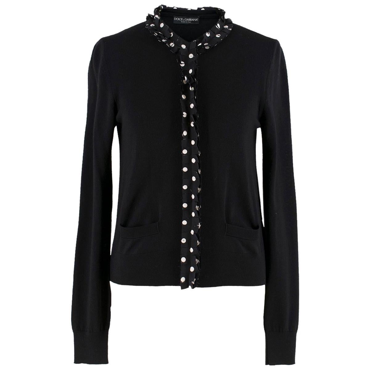 Dolce and Gabbana Black Wool and Silk Polkadot Cardigan US 6 For Sale ...