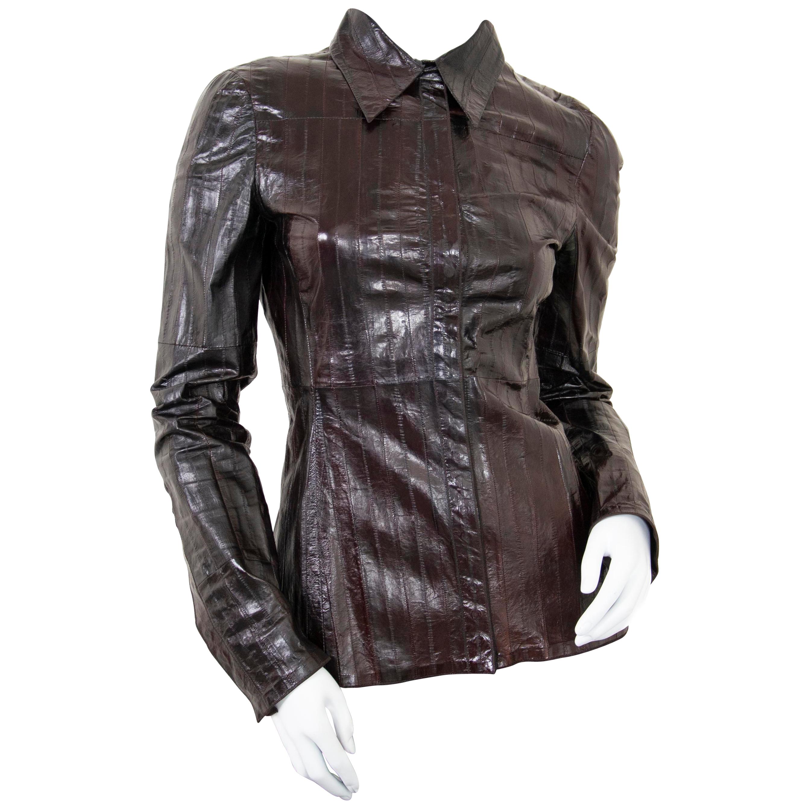 Gucci Brown Eel Leather Shirt - size IT40 For Sale