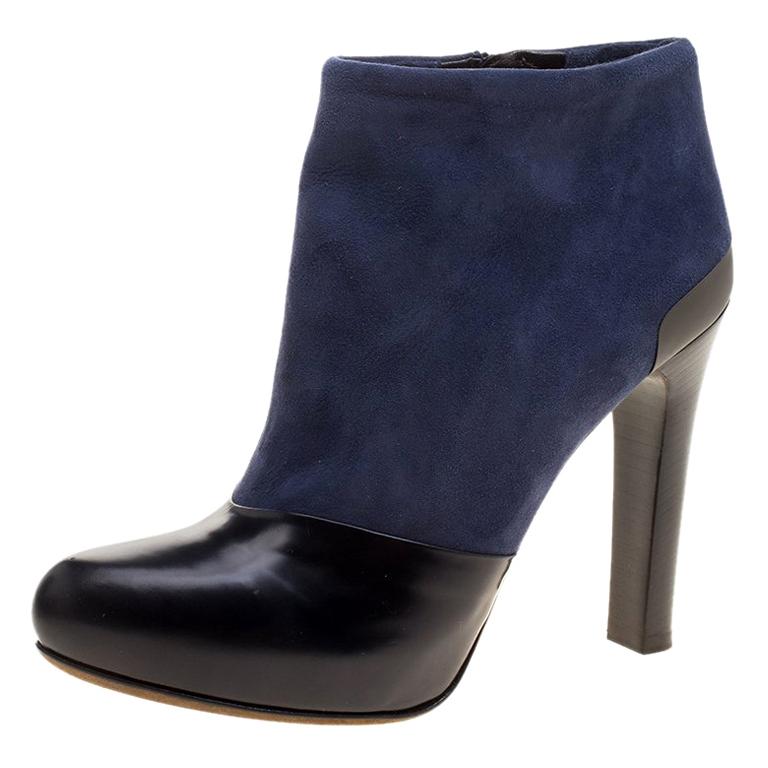 Fendi Navy Blue/Black Suede and Leather Ankle Boots Size 37.5