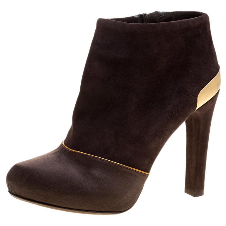 Fendi Brown Suede and Satin Ankle Boots Size 37.5 at 1stDibs