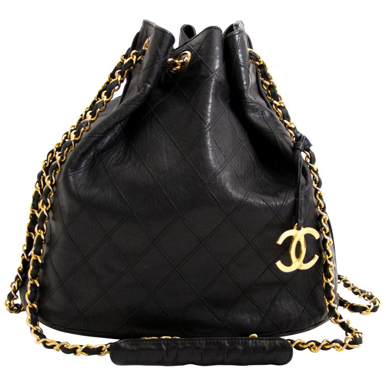 Chanel Black Leather Bucket Bag at 1stDibs