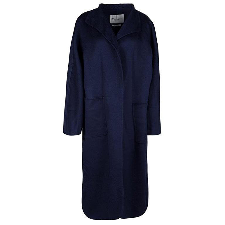 Max Mara Blue Cashmere Open Front Overcoat L