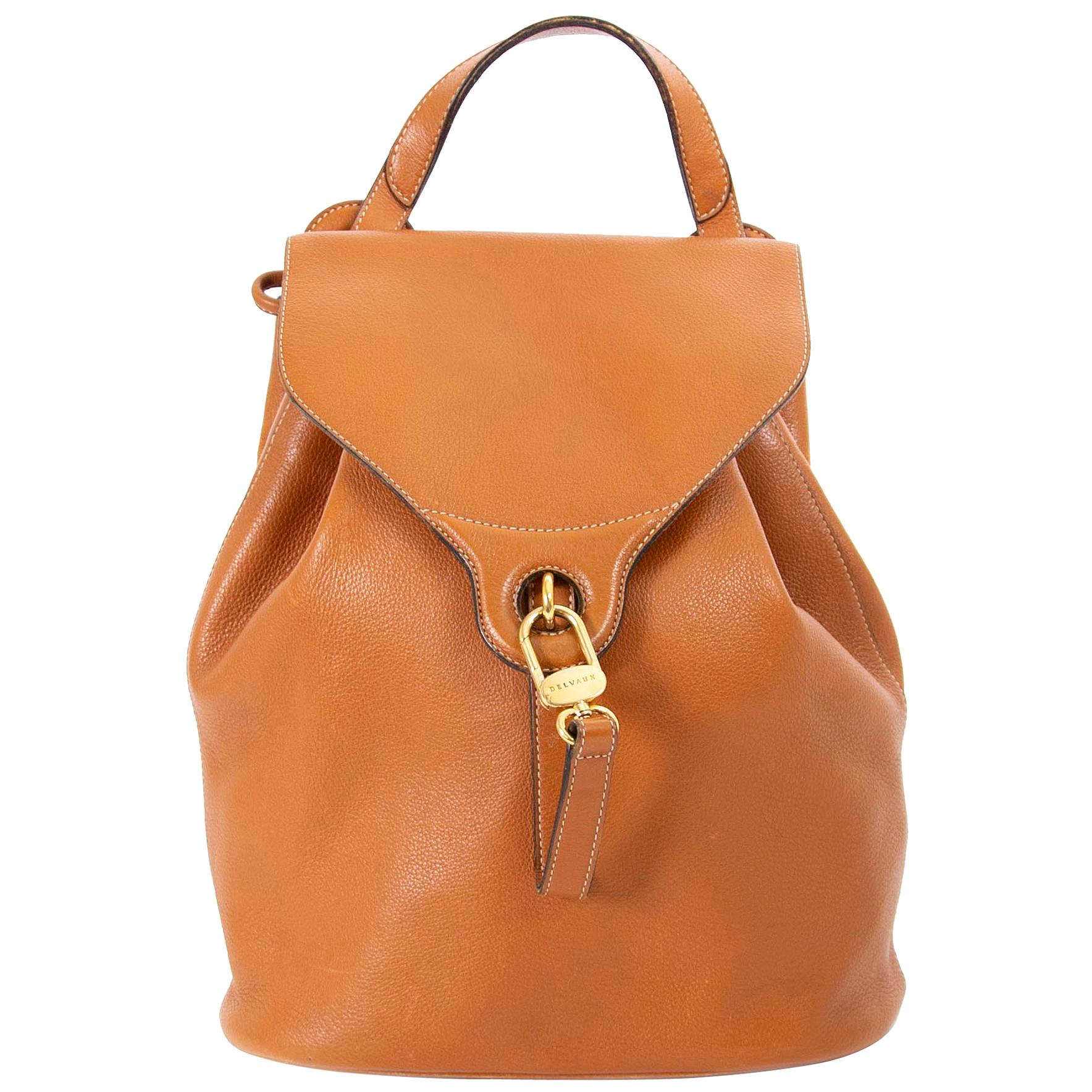 Delvaux Camel Leather PM Backpack  For Sale