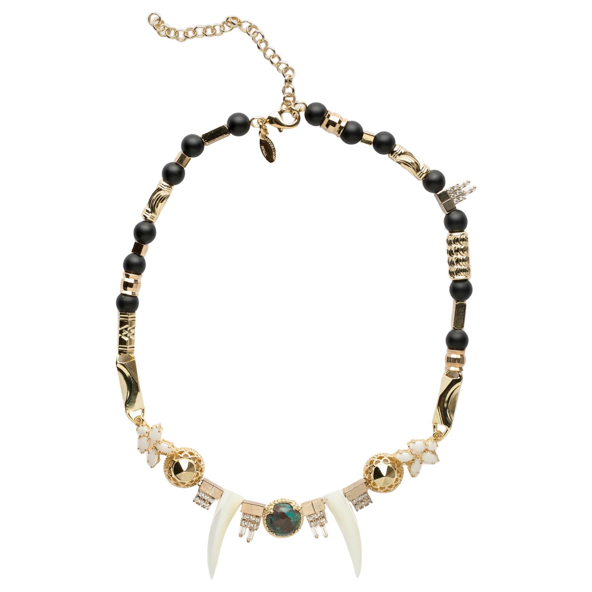 Black Agate Beads Nacre Tribal Necklace from Iosselliani For Sale