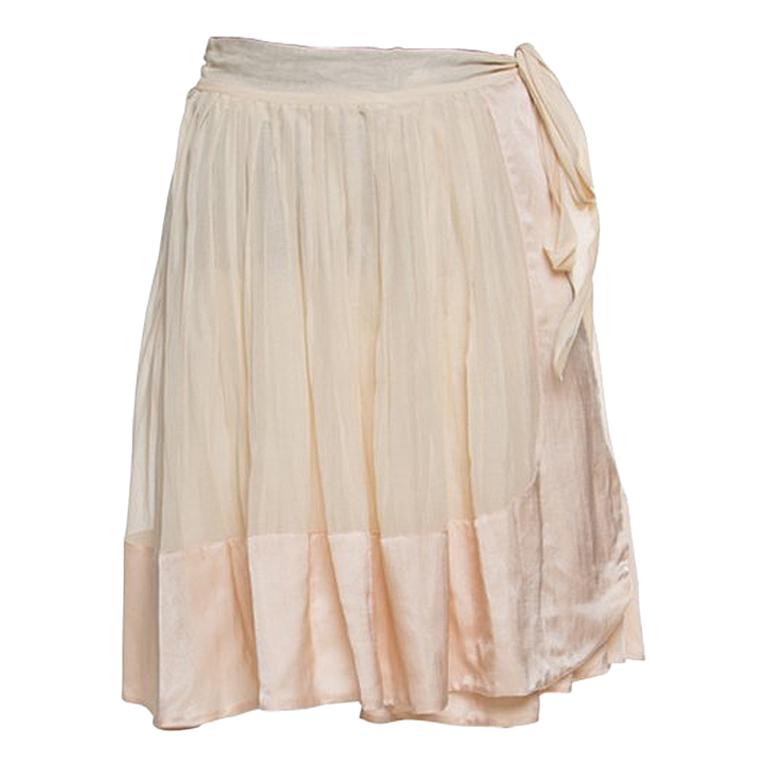 Chloe Champagne Cotton Satin Trim Detail Pleated Wrap Skirt M at 1stDibs