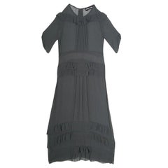Sonia Rykiel Grey Silk Georgette Ruffle Detail Sheer Midi Dress S
