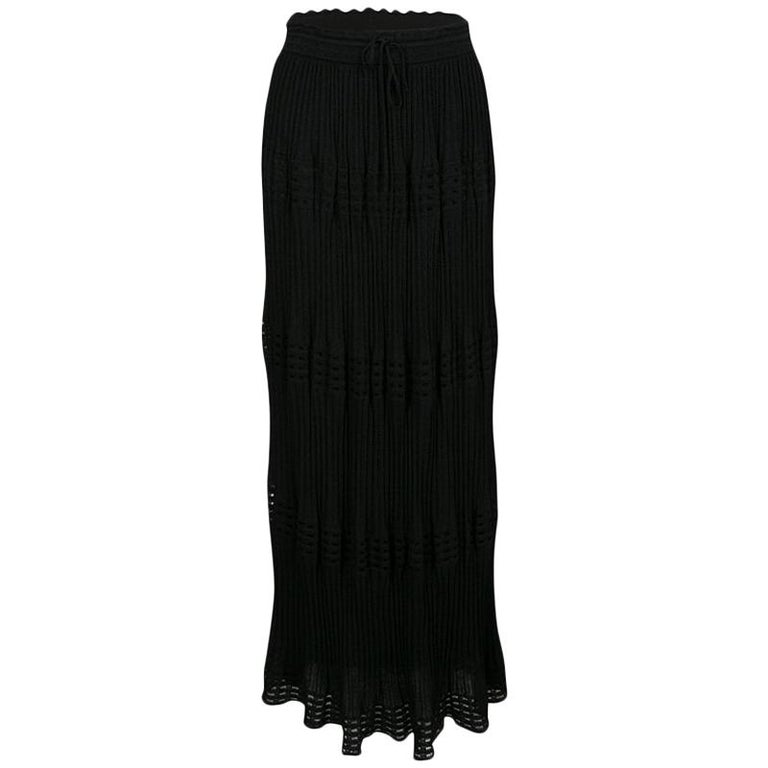 M Missoni Black Lurex Perforated Knit Pleated Skirt M For Sale at 1stDibs