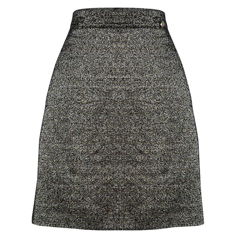 Chanel Black Textured Metallic Skirt L