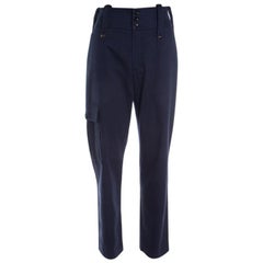 Chloe Deep Navy Blue Cargo Pocket Detail High Waist Cotton Pants S