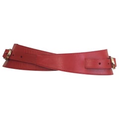 Oscar de la Renta Red Leather Waist Belt Size Small.