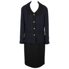 Chanel Vintage 1993 Blue and Black Wool Blend Skirt Suit Size 42