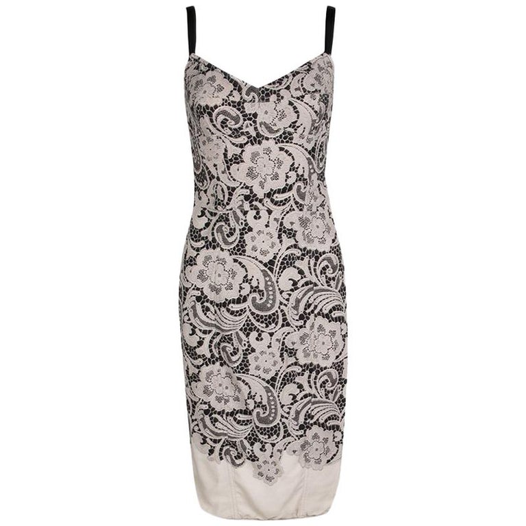 Dolce and Gabbana Black and Beige Floral Lace Print Sleeveless Bodycon ...
