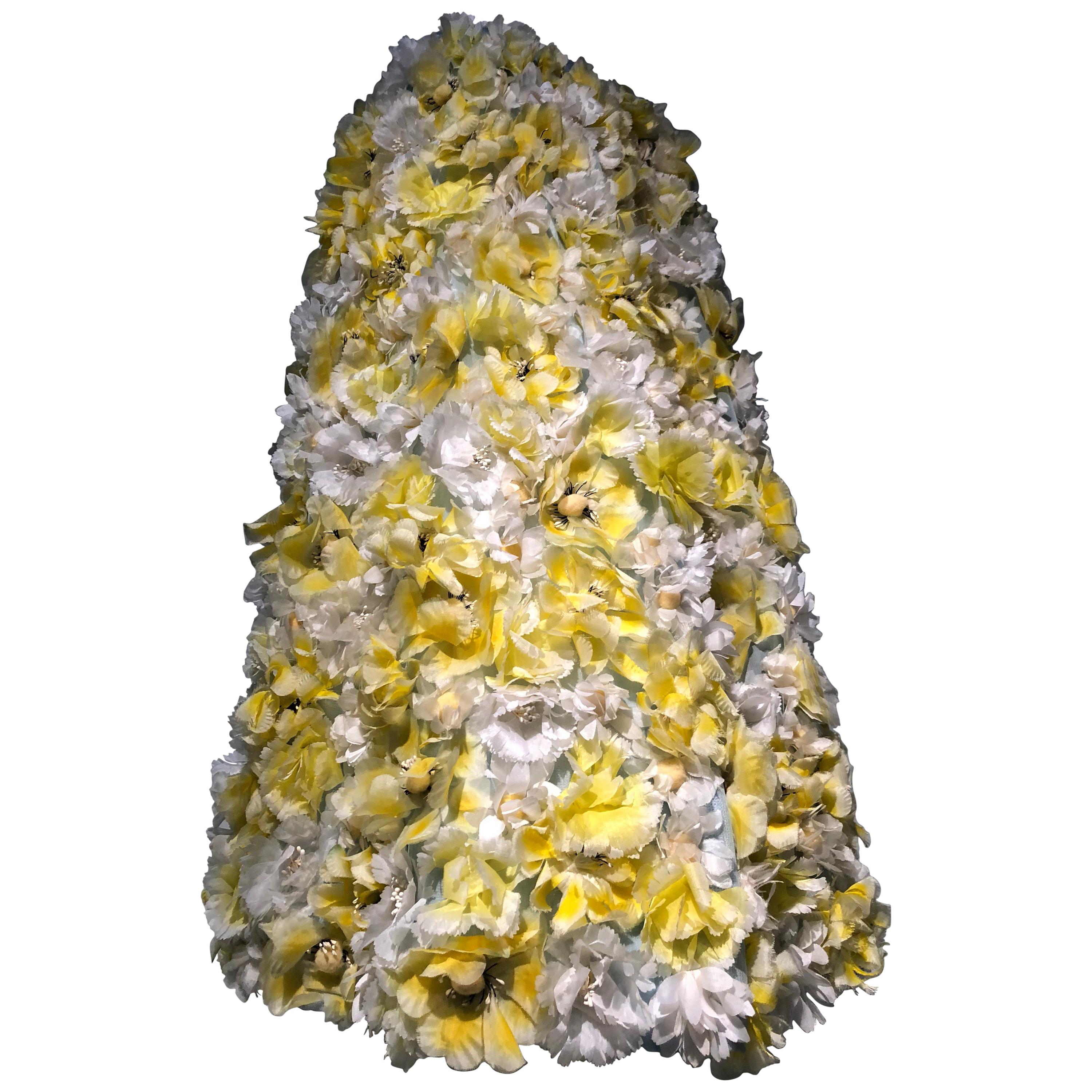 1960s Adolpho Floral Fantasy Ball Skirt In Yellow & White Silk Flowers