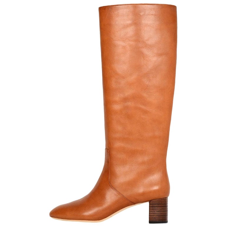 Loeffler Randall NEW Cognac Leather Gia KneeHigh MidHeel Boots Sz 8
