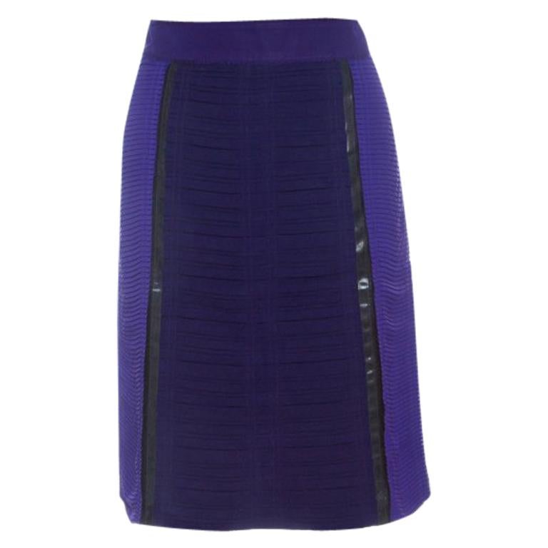 Bottega Veneta Purple and Brown Pleated Plastic Panel Detail Pencil Skirt S