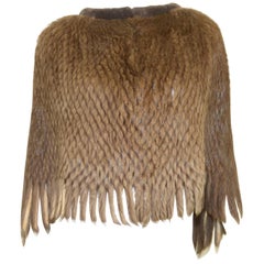 Beaver Fur Knit Cape with Fringe