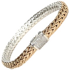 John Hardy 18K Rose Gold/Sterling Classic Chain Reversible Bracelet W/ Diamonds