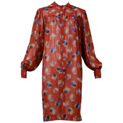 Vintage Yves Saint Laurent 1970's Red Floral Smock Dress