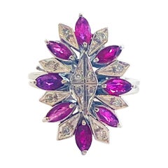 Art Deco Marquise Ruby and Diamond Palladium and white gold ring