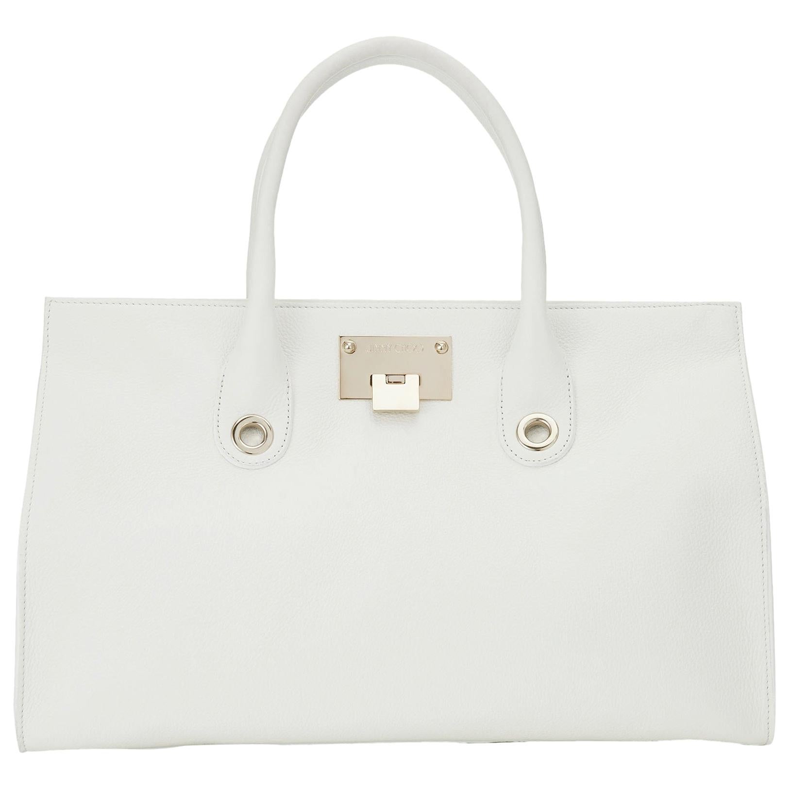 New Jimmy Choo *Riley* White Grainy Calf Leather Tote Cross-body Large Bag