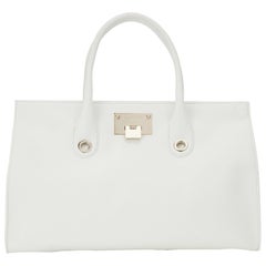 New Jimmy Choo *Riley* White Grainy Calf Leather Tote Cross-body Large Bag