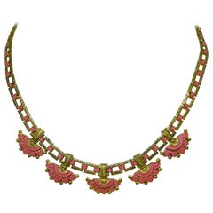 Circa 1920s Egyptian Revival Coral-Orange Enameled Necklace